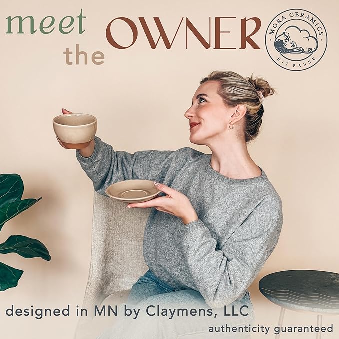 Mora Ceramic Latte Art Mug With Saucer - 10.5 oz, Round Bottom For Perfect Pours - Cafe Cups for Cappuccino, Espresso, Coffee, Tea etc - Porcelain Set for Baristas, Great Gift - Chai Latte