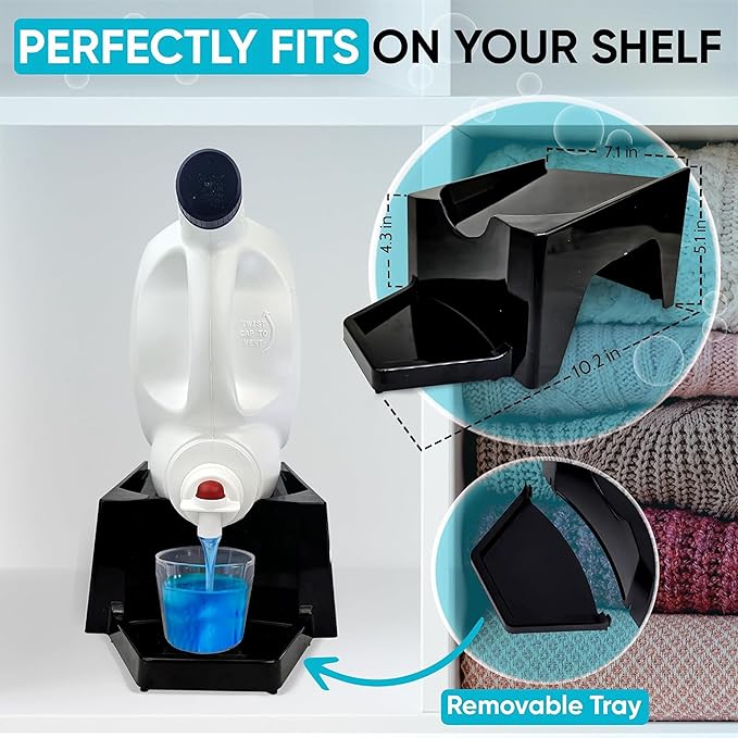 TidyFriend 2 Pack Laundry Detergent Dispenser with Tray & Strap, Laundry Soap Dispenser with Non-Slip Rubber Feet for Washing Room Organization, Easy Pour (Black)