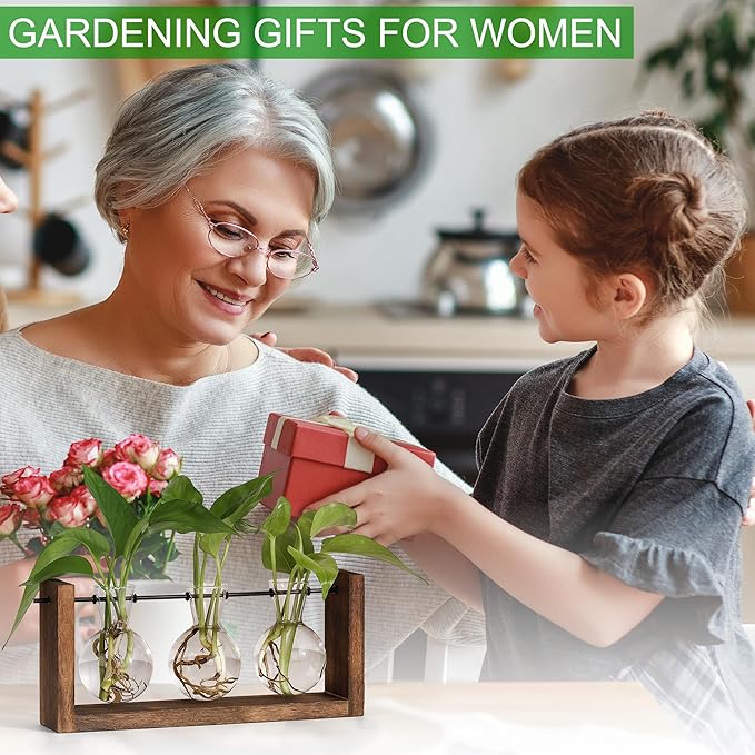 YIBOT Plants Propagation Stations,Plant Terrarium with Wooden Stand Wall Hanging Glass Planter Plant Propagation Vase for Indoor Office Home Garden Decor Plant Lover Gifts for Women