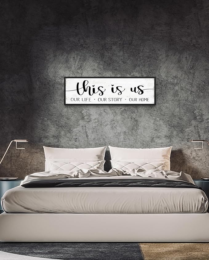 This is Us Sign Wall Decor: Family Wall Signs Rustic Farmhouse Living Room Country House Hanging Framed Wall Plaques,This is Us Our Life Our Story Our Home Quotes Wall Decor 12" x 40"