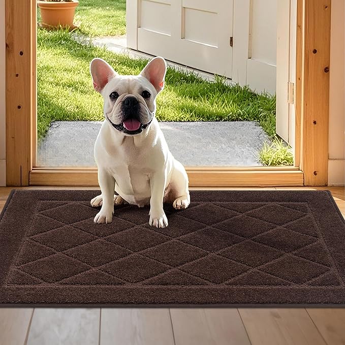 JSEI Dirt Trapper Door Mat 24"x36", Non-Slip Washable Entryway Mats, Dog Door Mat, Stain Resistant and Absorbent Floor Mats, Low Profile Welcome Mat for Front Back Door, Brown