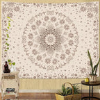 Fowocu Boho Floral Mandala Tapestry Wall Hanging Bohemian Flower Medallion Tapestry Aesthetic Beige Brown Hippie Indian Small Tapestries for Bedroom Living Room Dorm Decor 60 x 44 Inch