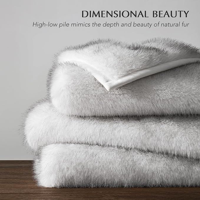 Luxury Faux Fur Throw Blanket, Soft Fluffy Faux Mink Blankets for Bed, Couch, Sofa, Thick Cozy Plush Warm Fur Throws with Reversible Velvet, Frosted White Wolf, 50"x60"