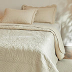 MarCielo 3-Piece 100% Cotton Oversized Bedspread Lightweight Quilt Coverlet Embroidery Farmhouse Bedding Set T0 (Yellowish Beige, Oversized Queen (100"x106"))
