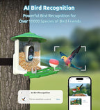 Bird Feeder with Camera, 2K HD AI Smart Identify BirdSpecies Video Camera with Solar Panel Outdoors Birdhouse with Cam, Instant Arrival Alerts, Capture BirdVideo Ideal Present for Bird Lover
