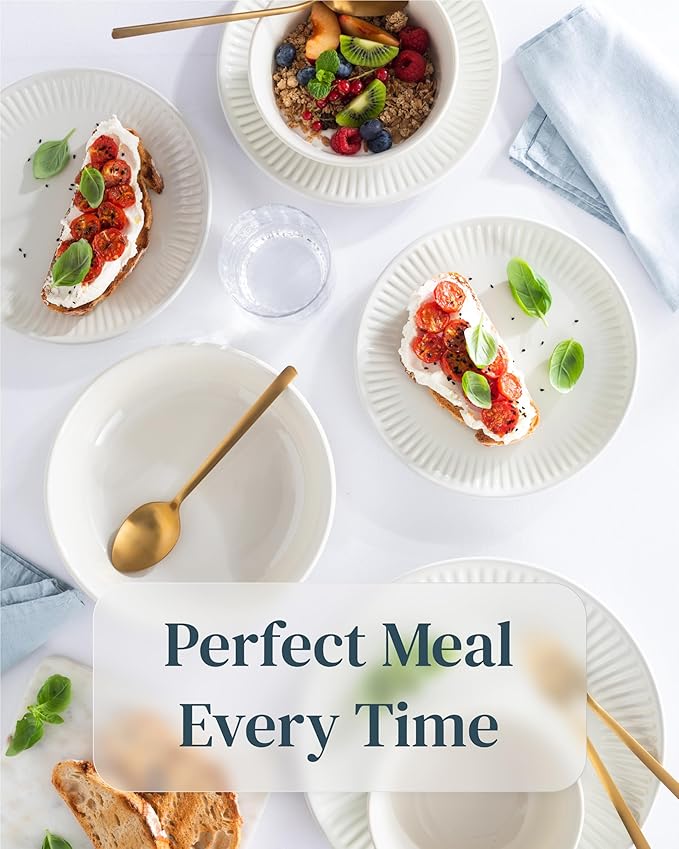 Stoneware Dinnerware Set for 4 People HYGGE 12-Piece - Elegant Scandi Design - Premium Dish Set - Bowl and Plate Set - Tableware for 4 People in a Ribbed Design - Pure Living in Beige