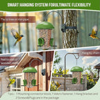 LONA Bird Feeders for Outdoors Hanging – 3 Separate Compartments, 3 Feeding Ports, Weatherproof Dome & 3 Ways to Hang, Large Capacity for Cardinals/Finches (Green，Plus