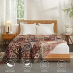Boho Throw Blanket for Couch Sofa Bed, 100% Cotton Woven Quilt with Tassel 80”x90”, Super Soft Muslin Blanket with Patchwork Printed, Decorative Reversible Bed Blanket/Cover for All Seasons