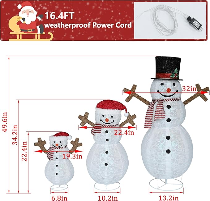 4FT Pop-Up Snowman Family, Pre-Lit Holiday Decoration Sign with 270 LED Lights, Customized Placement Holiday Display for Indoor, Outdoor