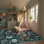 OJIA Jungle Print 9x12 Area Rugs for Living Room, Green Soft Bedroom Rug Washable Rugs 9x12, Modern Dining Room Rug Stain Resistant Ultra-Thin Floor Carpet for Playroom Kids Room Nursery