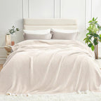 Snuggle Sac Queen Size Oversized Super Soft Bed Blanket - Warm & Cozy Knit Fuzzy Microfiber Blankets in Heather Ivory, 90 x 90