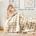 Latepis Soft Luxury Faux Fur Bubble Blanket, Thick Warm Cozy Twin Blankets for Couch, Plush Fluffy Blankets for Sofa and Bedroom, Fuzzy Blanket for Women Gift, 60” x 80”, Tie-dye Camel, 860GSM