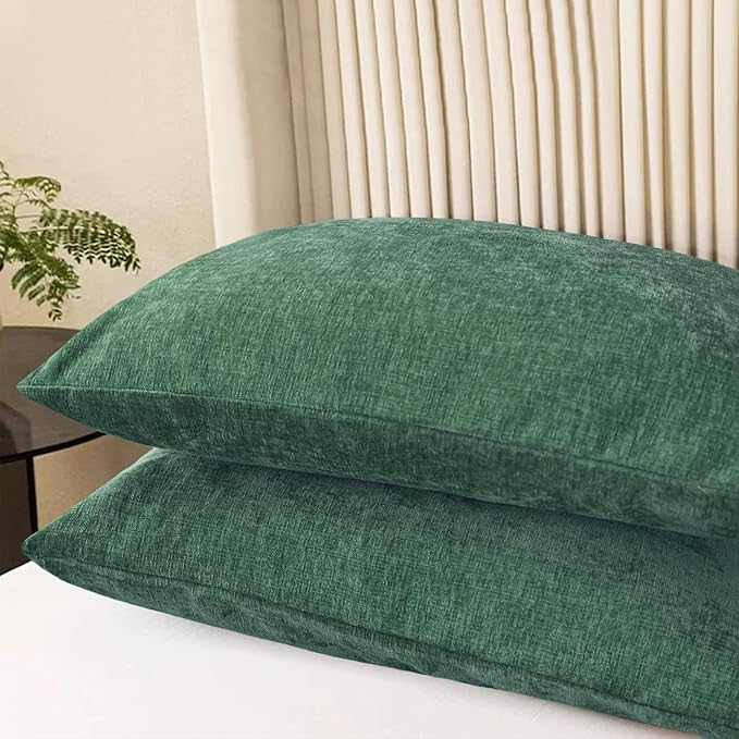 CaliTime Throw Pillow Covers Decorative 20 X 26 Inches Pack of 2 Cozy Chenille Standard Pillow Shams Cases for Couch Sofa Bed Living Room Home Dark Green