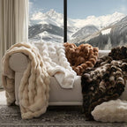 EVERGRACE Ultra Soft Luxury Fluffy Ridgeline Faux Rabbit Fur Throw Blanket, Thick Warm Bubble Throw for Bed, Cozy Plush Reversible Blankets for Couch, Chair, Sofa, Cream, 50x60 Inches, 870 GSM