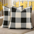 decorUhome Buffalo Plaid Check Throw Pillow Covers 20x20 Set of 2, Outdoor Decorative Farmhouse Neutral Pillow Covers with Stitched Edge for Bed Couch Sofa, Black and White