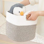 danpinera 11 Inch Storage Baskets, Woven Baskets for Organizing, 3 Pack Storage Cubes for Shelves, Closet, Nursery with Removable Leather Handles, White & Mixed Brown