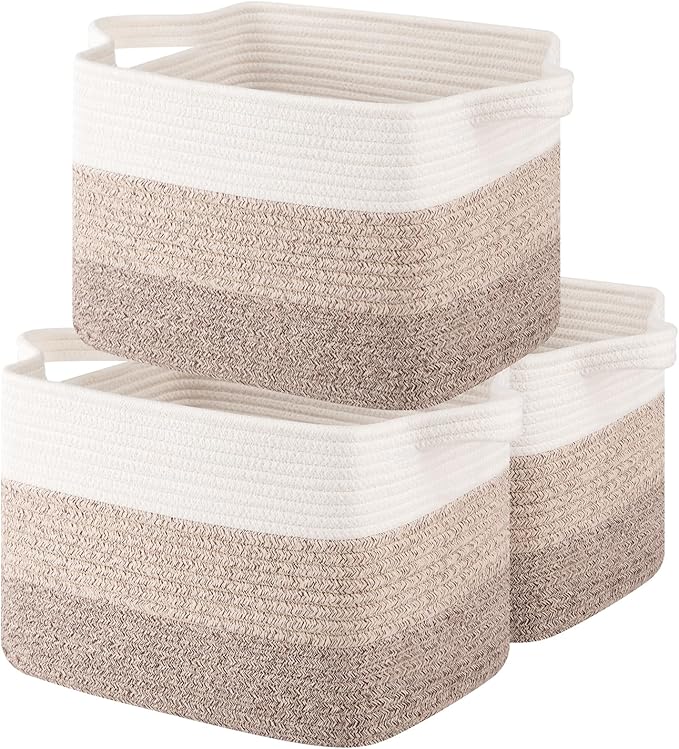 Storage Basket for Organizing, Woven Baskets for Storage, Rectangle Decorative Baskets for Shleves, Closet, Toys, Books, Nursery Organizer Bins - Pack of 3 (Gradient Yellow)