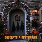 Joyhalo 2 Pack Halloween Garland with Lights, Black Maple Leaves Lighted Garland for Mantle, 5.7FT Light Up Leaf Autumn Vines Outdoor for Door Frame, Fireplace and Thanksgiving Fall Decor
