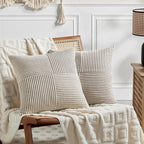 Fancy Homi 2 Packs Neutral Taupe Big Decorative Throw Pillow Covers 24x24 Inch for Couch Bed Sofa, Rustic Farmhouse Boho Home Decor, Soft Corss Corduroy Patchwork Accent Square Cushion Case 60x60 cm
