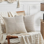 Fancy Homi 2 Packs Neutral Taupe Decorative Throw Pillow Covers 18x18 Inch for Living Room Couch Sofa, Rustic Farmhouse Boho Home Decor, Soft Corss Corduroy Patchwork Textured Square Cushion Case 45cm