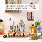 Bartender Kit Cocktail Shaker Set with Stand Bar Tool Bar Set for Drink Mixing Home Bartending Kit 11-Piece Bar Cart Accessories: Martini Shaker, Mixer Spoon, Jigger, Muddler, Strainer & Recipes Gifts