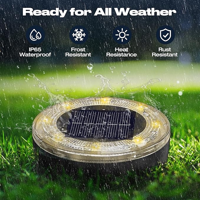 Mini Outdoor Solar Lights，8 Pack Solar Garden Light for Outside IP65 Waterproof, 8 LED Disc Landscape Lighting for Garden Yard Driveway Walkway Poolside Deck Lawn Patio，Warm White