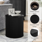 AVZEAR Fluted Round Side Table with Storage, Small Mid Century End Table Fluted Nightstands, Modern Circle Bedside Tables Wood Night Stand for Small Spaces, Living Room, Bedroom (Black)