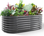 Land Guard Galvanized Planter Raised Beds, 6×3×2ft Galvanized Water Trough, Keyhole Raised Garden Bed Metal (Dark Gray)