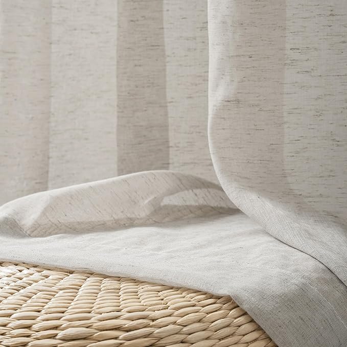 FMFUNCTEX Linen Sheer Curtains for Bedroom, Grey Curtains 63 Inch Length for Living Room, Gray Farmhouse French Flax Blend Window Draperies, Rod Pocket 2 Panels Set