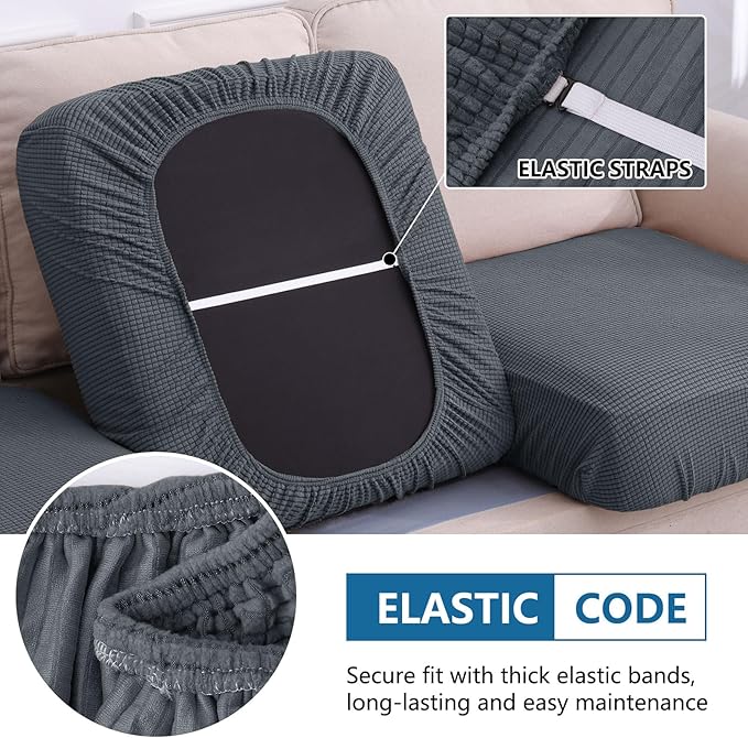 hyha Waterproof Couch Cushion Covers for Pets, Non Slip Sofa Seat Cover for Dogs Washable, Soft Thick Stretch Jacquard Fabric, Sofa Slipcovers with Elastic Bottom (1 Chaise+3 Seater, Grey)