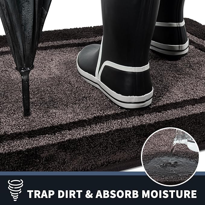 PURRUGS Dirt Trapping Door Mat 24" x 36", Non-Slip/Skid Machine Washable Entryway Rug, Shoes Scraper, Area Rug, Super Absorbent Welcome Mat for Muddy Wet Shoes and Paws, Grayish Brown & Coffee