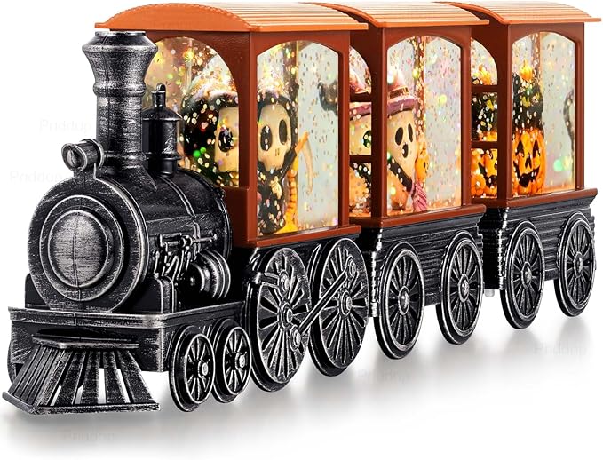 Halloween Snow Globe Train Skeleton Reaper Black Cat Pumpkin Ghost Classic Relief Texture Battery Powered LED Glitter Halloween Decorations Indoor