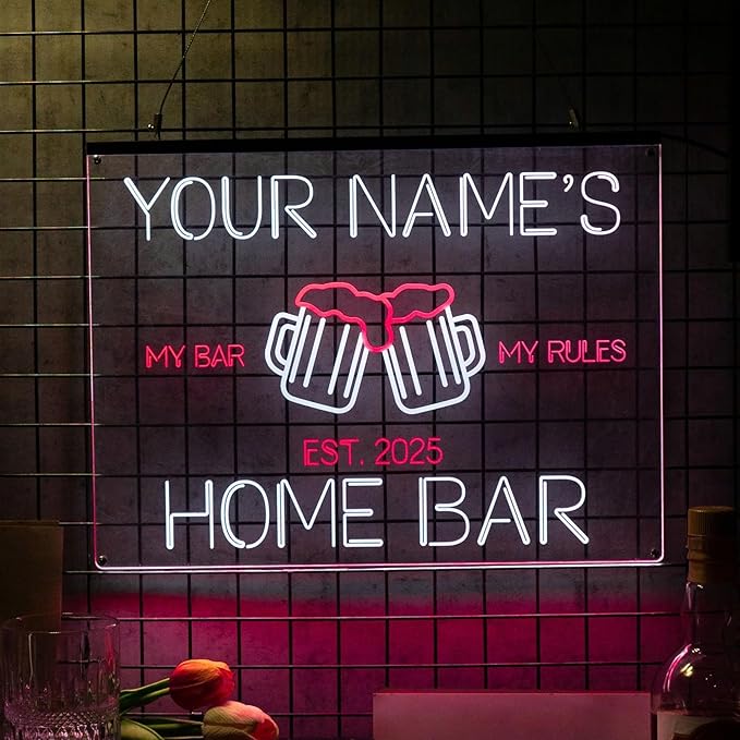 Personalized My bar my rule Signs with Your Name for home wall light up with personalized pub name, man cave accessories, beer themed neon customizable lighted sign