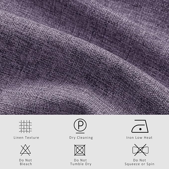 Macochico 120”Wx102”L 100% Blackout Linen Curtains Pinch Pleated Thermal Panels for Sliding Door Bedroom Living Room Farmhouse Shabby Chic Violet Burlap Curtains with Tieback 1 Panel