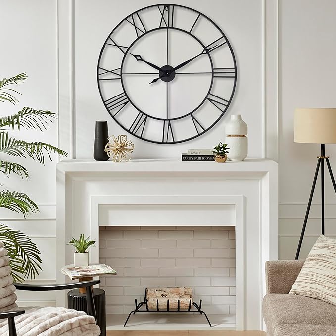 CLXEAST 30 Inch Large Wall Clock Modern, Oversized Roman Numeral Decorative Black Metal Wall Clock for Living Room Decor,House Warming Gifts New Home