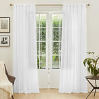MYSKY HOME Patio White Curtains for Sliding Door, Living Room Curtains & Drapes Soft Cotton Farmhouse Window Treatments 90 inch Length 2 Panels Set Linen Look Semi Sheer Draperies, 50" W x 90" L