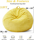 3.5FT Bean Bag Chairs Teardrop Bean Bag Chair for Adults Beanbag Chair with Memory Foam Filled Machine Washable Cover for Living Room, Bedroom (Large,Yellow)