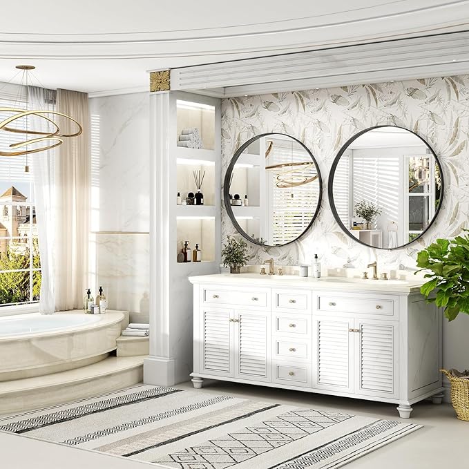 36 Inch Round Bathroom Mirror - Wall Mounted Circle Mirror with Metal Frame, Modern Mirror Suitable for Bathroom, Vanity, Entryway, Living Room, Wall Decor,Black