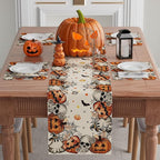 XCHI Spooky Skeleton Ghost Pumpkin Halloween Table Runner Party Table Decoration for Home Kitchen Dining Holiday Decor 13x36 Inch