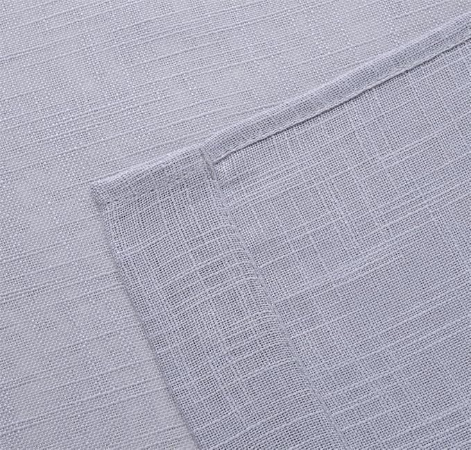 MIUCO Semi Sheer Curtains Poly Linen Textured Solid Grommet Curtains 95 Inches Long for Bedroom 2 Panels (2 x 37 Wide x 95" Long) Silver