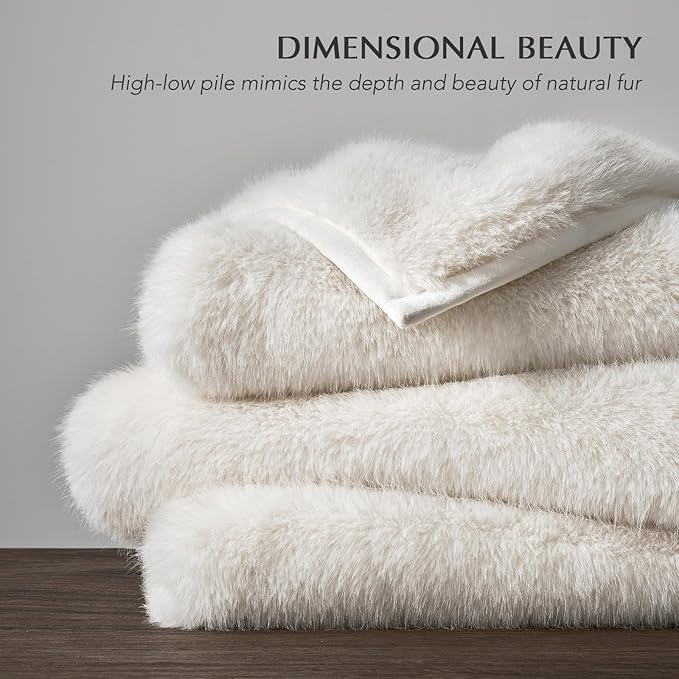 Luxury Faux Fur Throw Blanket, Soft Fluffy Faux Mink Blankets for Bed, Couch, Sofa, Thick Cozy Plush Warm Fur Throws with Reversible Velvet, Ivory Mink, 50"x60"
