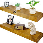 Floating Shelves 3 inch Thick for Wall Set of 2,Solid Pine Wood Wall Mount Shelf for Kitchen Living Room Bedroom Bathroom,8" D x 36" L x 3" H-Gold Oak