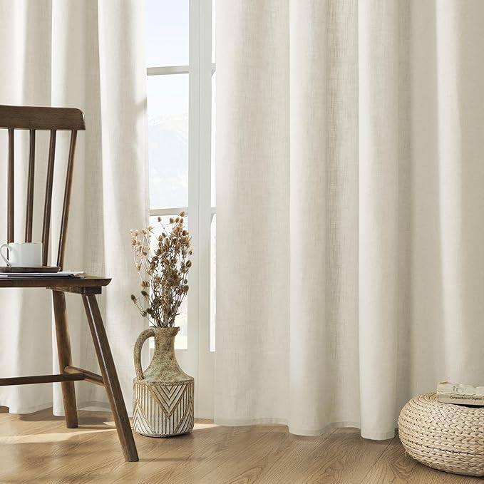Joydeco Linen Curtains 2 Panel Set,Light Filtering, Ivory on Linen Curtains 96 Inch Curtains for Living Room, Cream Drapes 96 Inches Long Rod Pocket Back Tab Curtains (96" L x 100" W)