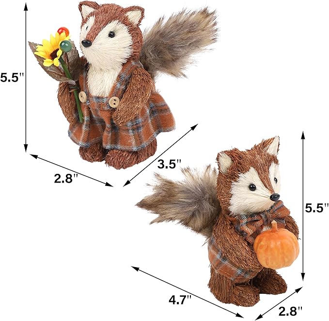 winemana 2 Pack Fall Decor Fox, Thanksgiving Decorations Indoor Sisal Foxes for Home Table Centerpiece Handmade Autumn Woodland Animal Friend Figurines with Pumpkin for Shelf Office Décor