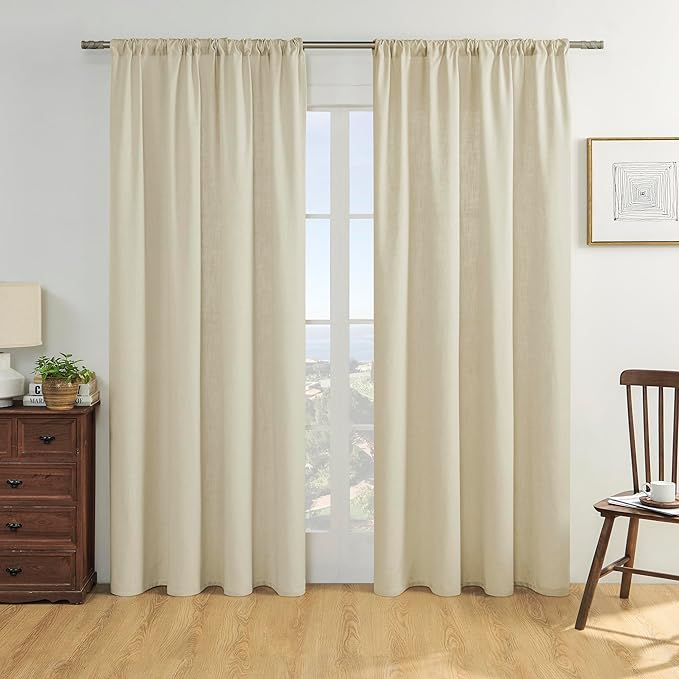 Joydeco Linen Curtains - 108 Inch Length, 2 Panels Set for Living Room, Light Filtering (W52 x L108 Inch, Pistachio Shell)