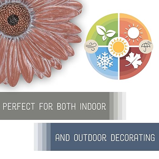 NAT & Jules Gerbera Daisy Flower Shaped Dimensional Indoor Outdoor 12 inch Cast Resin Decorative Garden Stepping Stone, Patio, Walkway Sculpture Yard Art, Terracotta