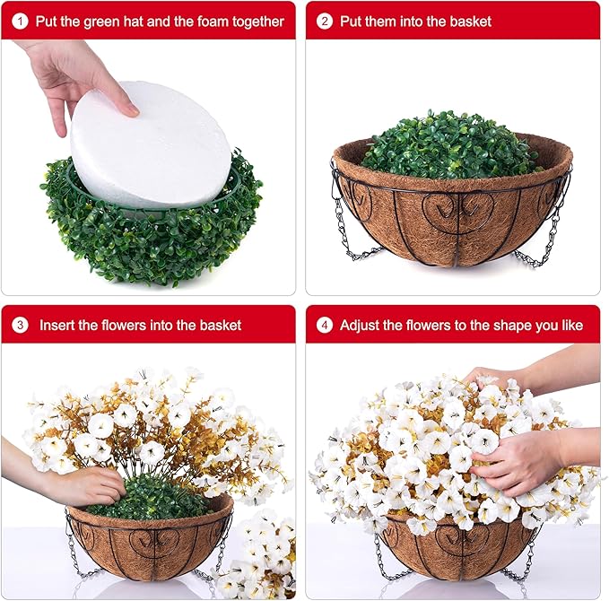 Artificial Fall Flowers Fake Hanging Plants Flowers Basket for Outdoors Autumn Decoration, Silk Morning Glory with Eucalyptus Look Real UV Resistant Faux Flowers for Outside Porch Patio Balcony, White