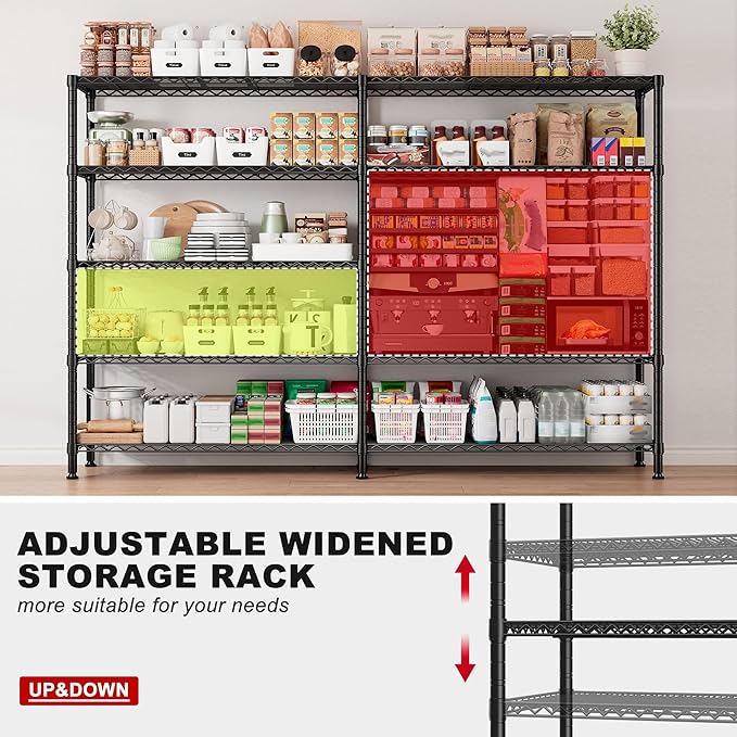 REIBII 70"W Storage Shelves Load 1600LBS, Metal Shelving 5-tier Wire Shelving Unit Metal Shelves for Storage Adjustable Garage Shelving for Pantry Kitchen Garage Commercial school 70"W*15.8"D*72.4"H