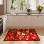 Door Mat Indoor Entrance 2x3 Rug Machine Washable Boho Floral Small Area Rug Non-Slip Low Pile Throw Rugs for Entryway, Kitchen, Front Door Indoor Entrance, Entry, Kids Room (Red)