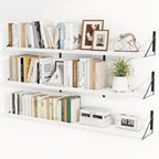Heimlove 48 Inch Large Floating Bookshelves Set of 3,White Wall Mounted Bookshelves,Heavy Duty Wooden Shelves for Living Room,Bedroom,Kitchen,Laundry Room Storage & Decor